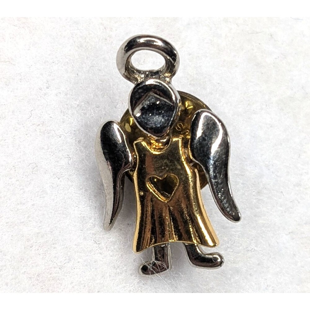 Vintage GCI Brooch Pin Guardian Angel Gold-tone Silver-tone Halo Heart